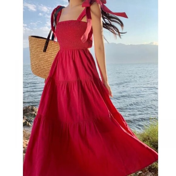 Ribbon Accent Open Back Midi Dress Pink – XXS - Picture 1 of 10